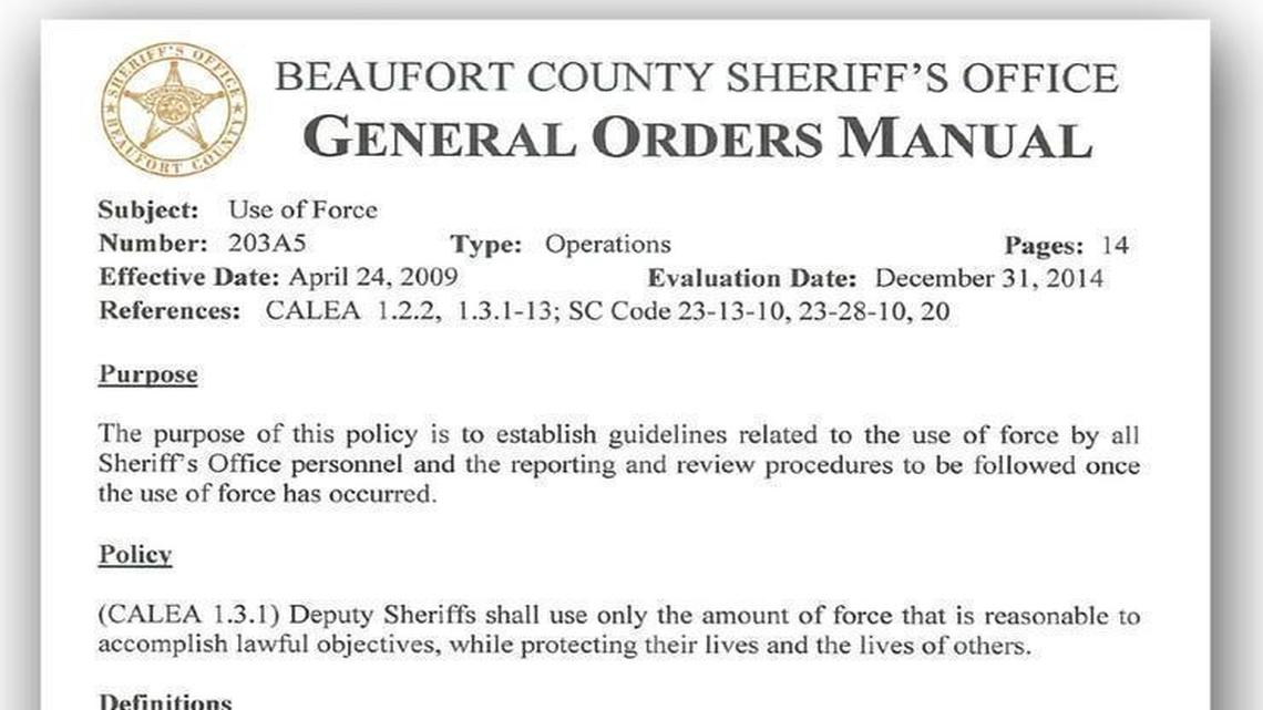 Illustration from one page of the Beaufort County Sheriff’s Office General Orders manual.