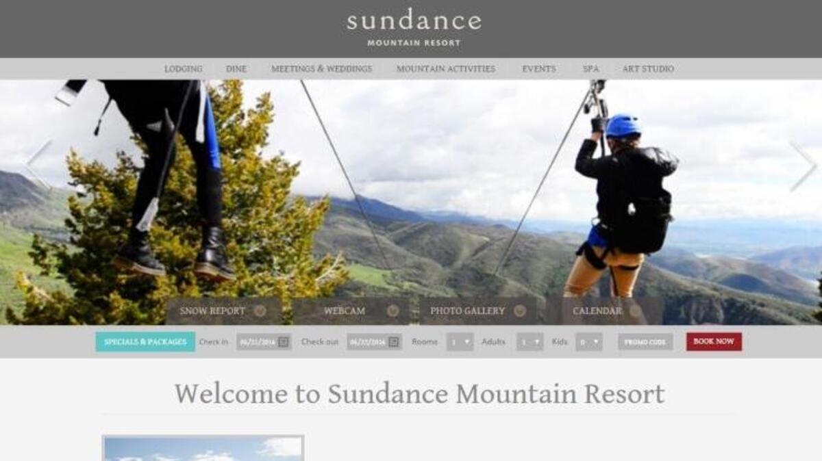 This screen capture of the Sundance Mountain Resort website depicts guests enjoying the zip line tour.