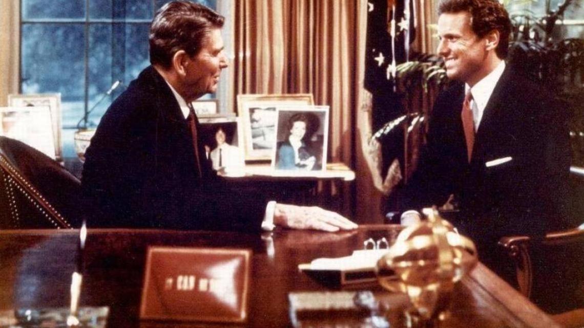 Young Henry Dargan McMaster with President Ronald Reagan, who appointed him U.S. Attorney in 1981 at the recommendation of Sen. Strom Thurmond. McMaster coordinated the Operation Jackpot investigation and prosecution, with an investigative task force formally formed in 1982.