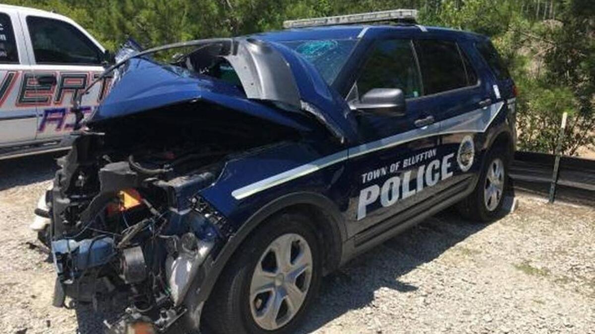 Bluffton Police Department’s Officer Wetzel was involved in a crash on S.C. 170 while responding to the fatal wreck on Bluffton Parkway Monday night.