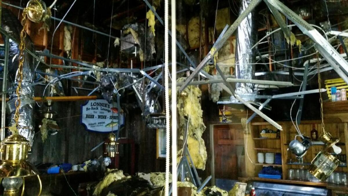 Damage inside the Crazy Crab restaurant on Hilton Head Island after a fire that started in the kitchen spread to the attic in March 2018.