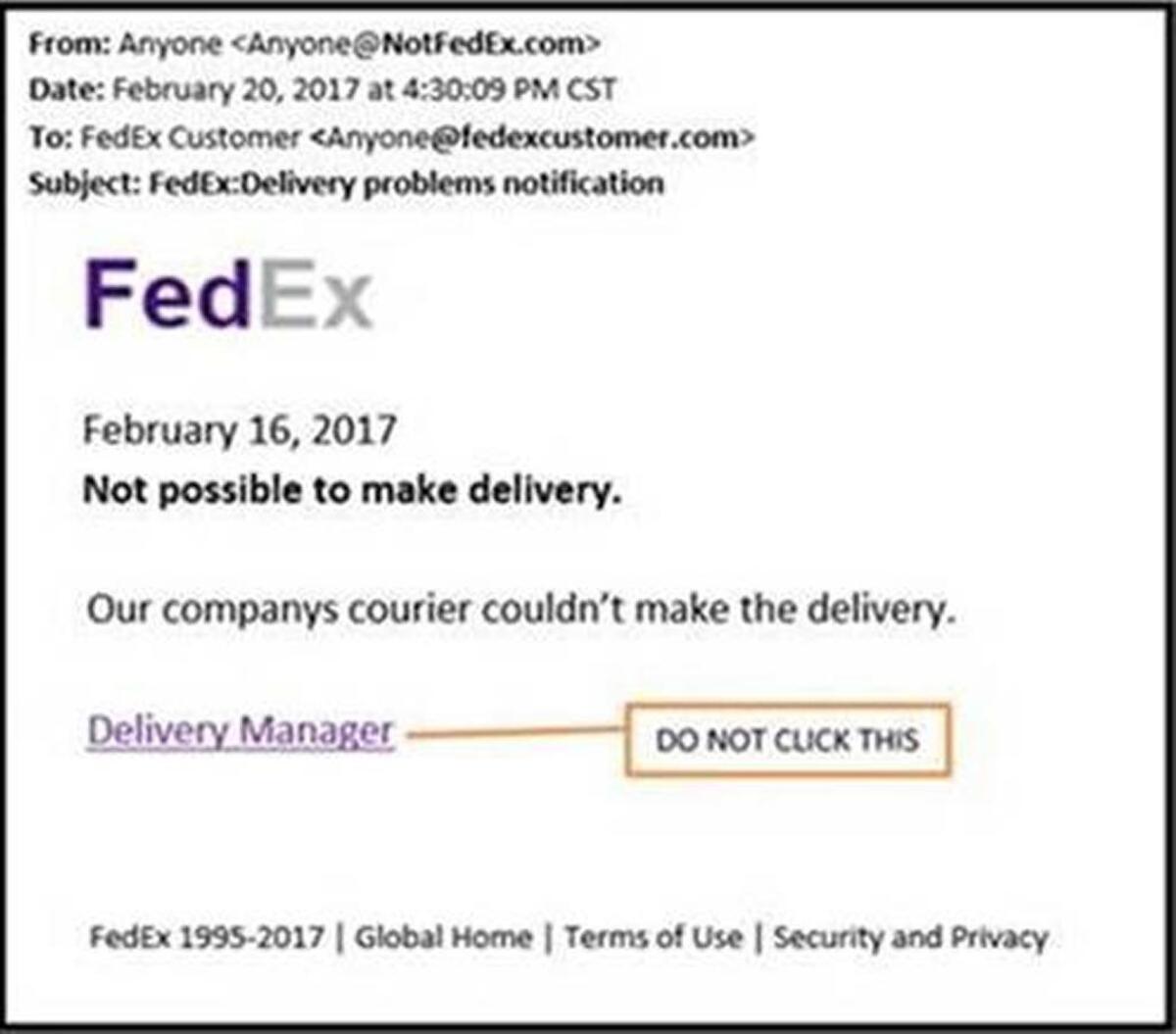 A sample fraudulent email.