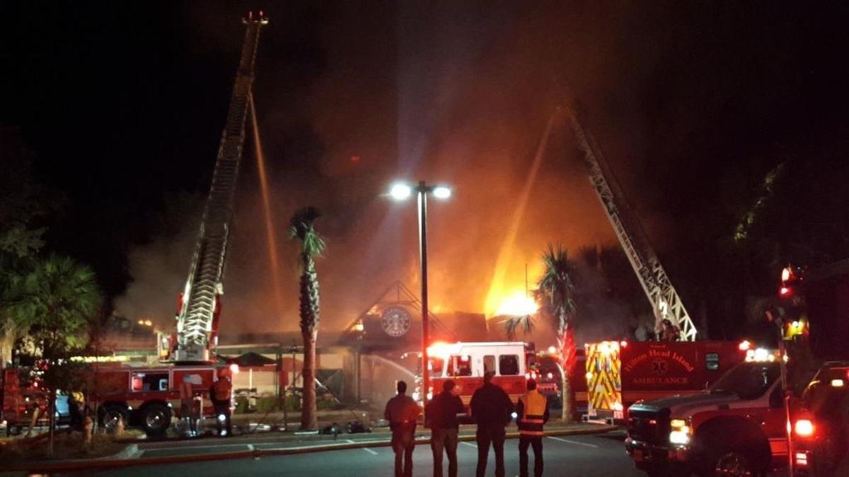 An electrical fire at the Starbucks on William Hilton Parkway rages early Sunday morning.