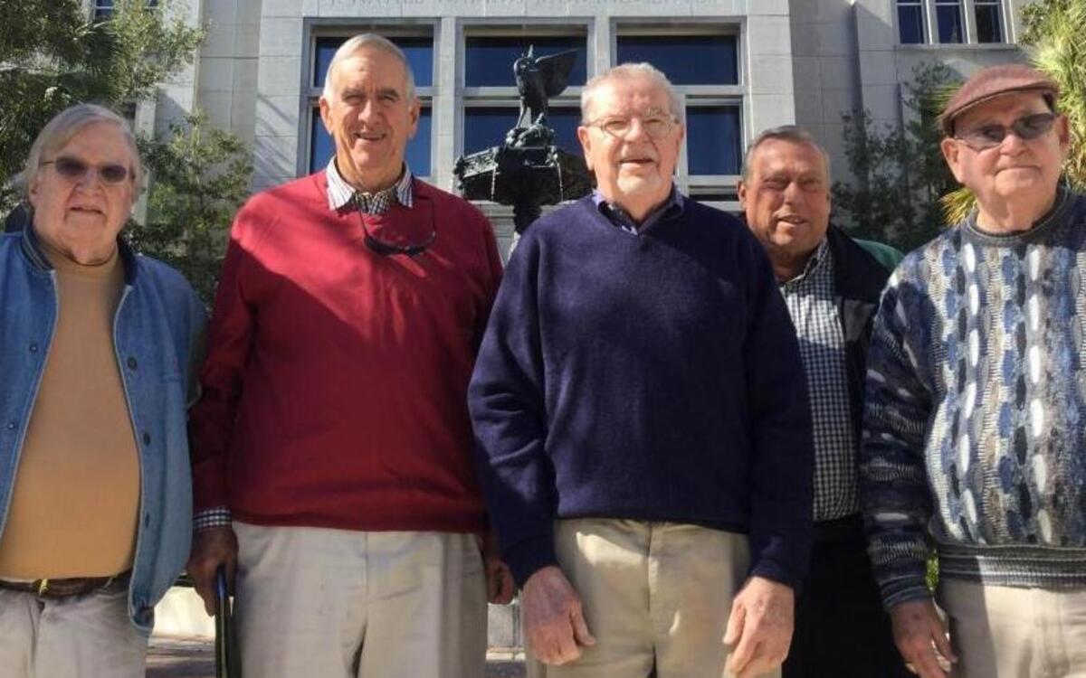 From left, Hilton Head Island property owners association members Roger Jones, Ray Pfeiffer, Tom Kelly, Bill Denninger and Bob Houlihan pose in front of the U.S. District Court J. Waties Waring Judicial Center in Charleston on Feb. 2, 2017. The men attended what was supposed to be the sentencing hearing for Don Christy, former owner of Property Administrators Inc. In May, Christy pleaded guilty to one count of felony wire fraud for his part in embezzling an estimated $3.5 million from several property associations on Hilton Head. His sentencing could not be completed because he was missing some paperwork — his full financial disclosure.