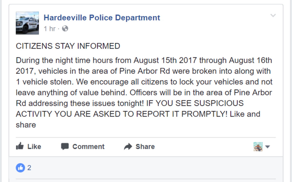 Screenshot from Hardeeville Police Department Facebook page
