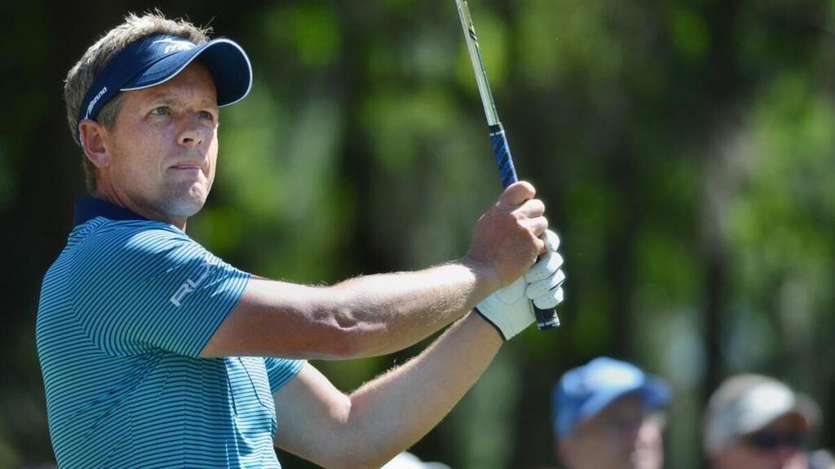 Luke Donald tees off on No. 9 during the third round of the 48th annual RBC Heritage Presented by Boeing golf tournament on Saturday, April 16, 2016 at Harbour Town Golf Links on Hilton Head Island, S.C. Donald shot a 69 and is 7-under for the tournament. He leads by a shot entering Sunday’s final round.