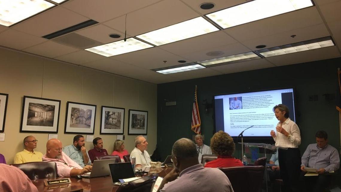 The Technical College of the Lowcountry’s vice president for institutional advancement Mary Lee Carns pitches the school’s plans for a new culinary school to Beaufort County leaders Monday.