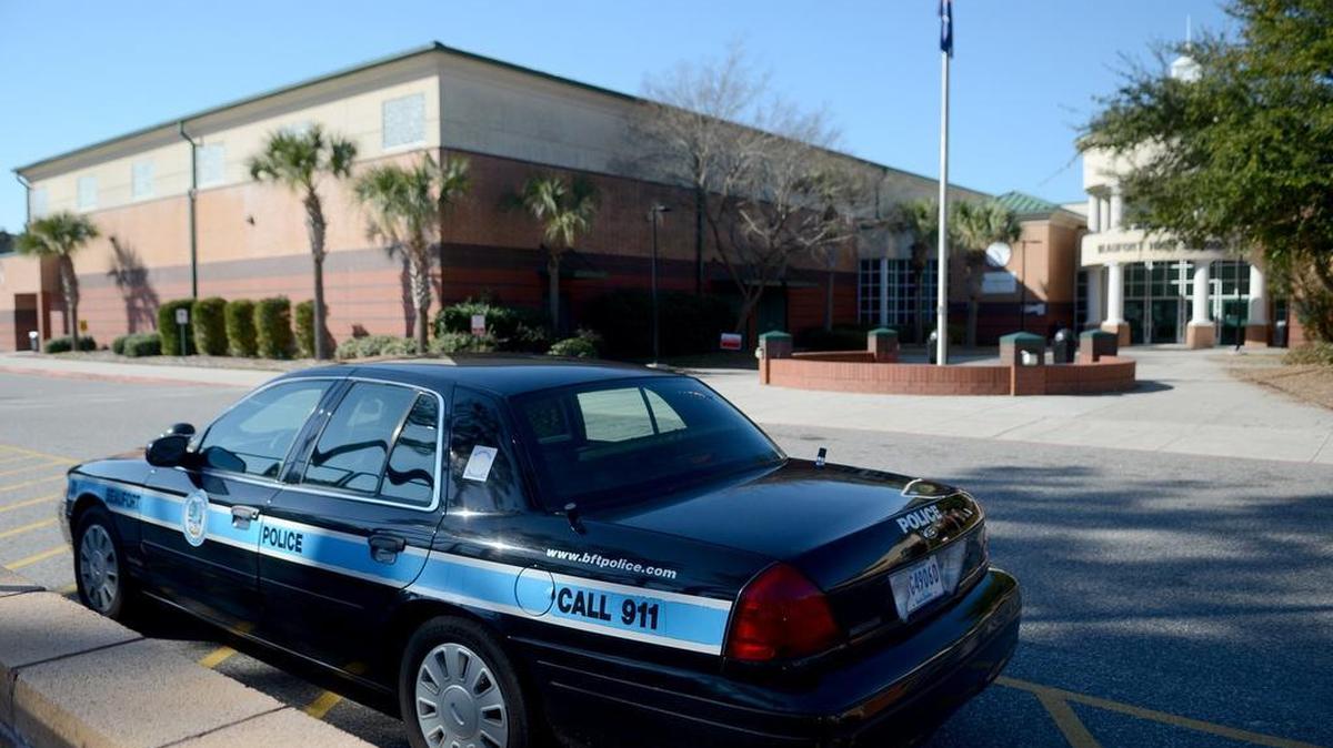 A Beaufort City police vehicle sits parked in front of Beaufort High School on Feb. 11, 2016 in Beaufort.