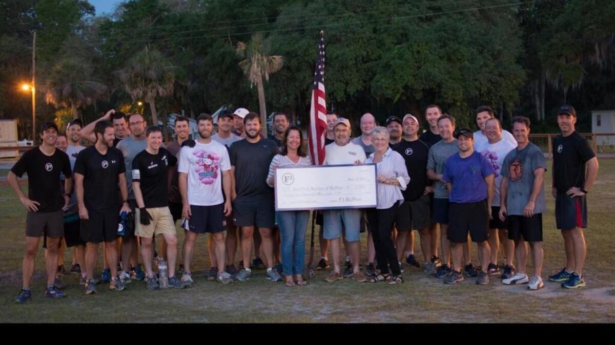 Members of F3 Bluffton donated a check for $21,000 to the Backpack Buddies of Bluffton and Hardeeville on Wednesday, May 10, 2017.