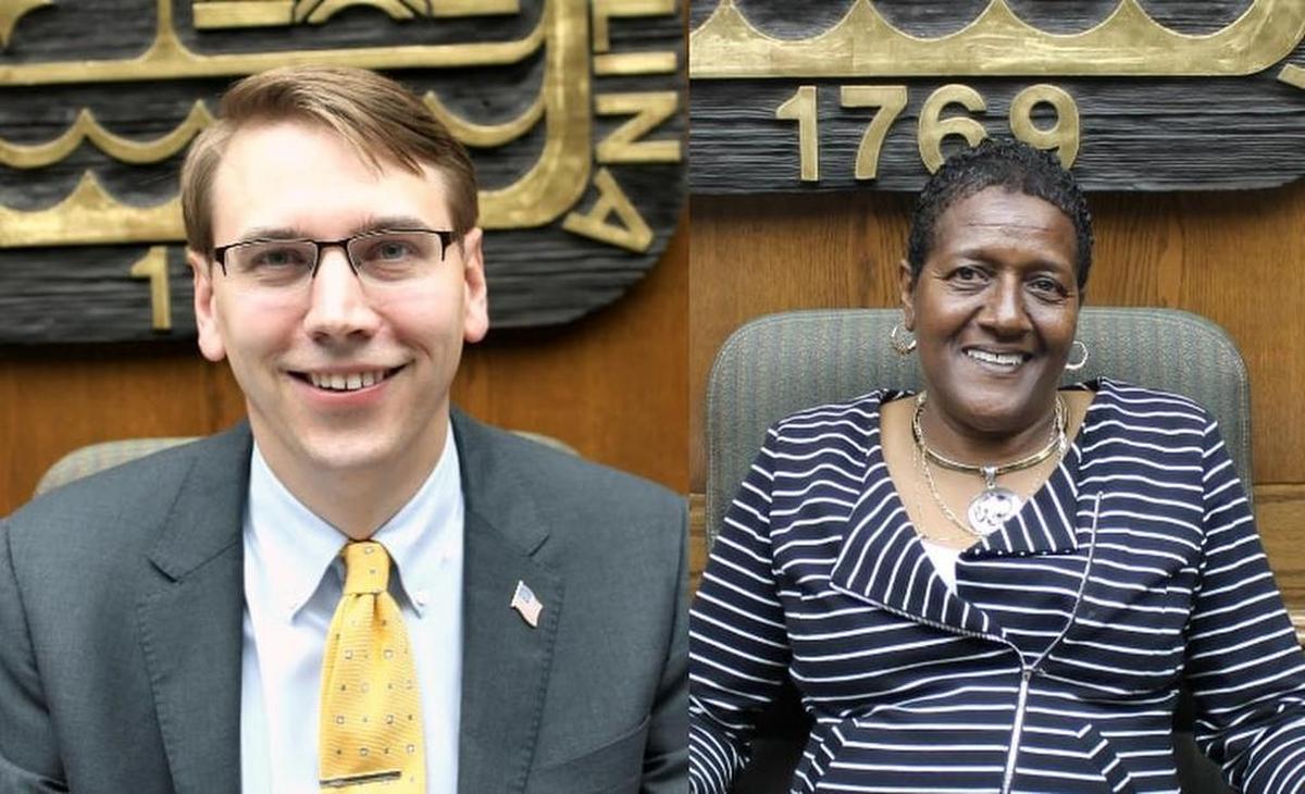 (from left) Board members Joseph Dunkle and Cynthia Gregory-Smalls