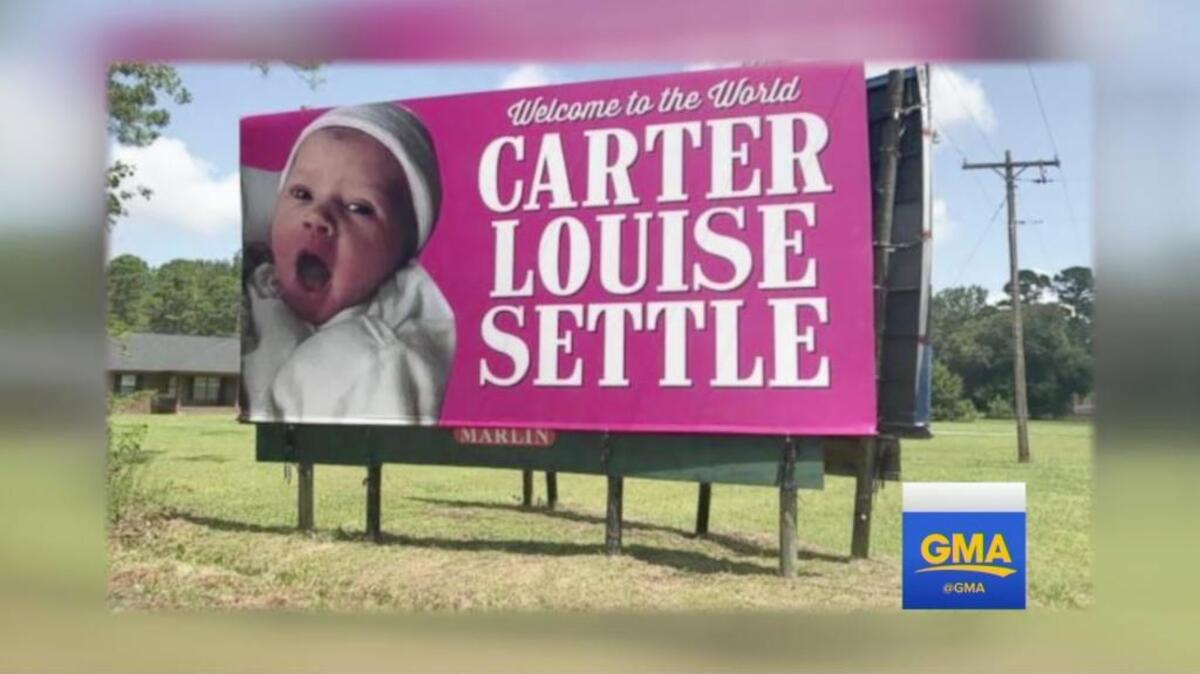 A screenshot of ABC’s Good Morning America’s brief segment about Bluffton, S.C., newborn Carter Louise Settle’s birth announcement billboard.