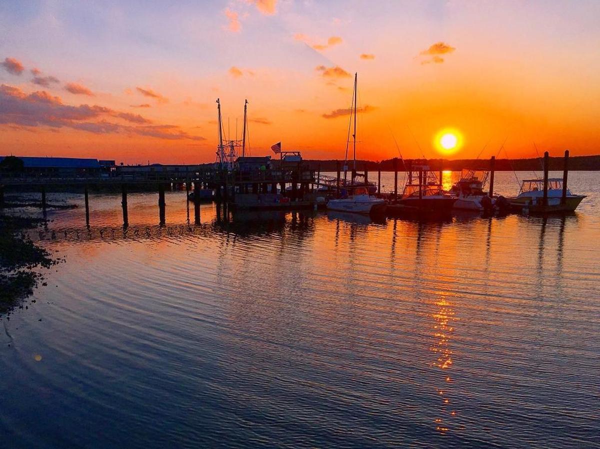 A sunset view from Skull Creek Boathouse.