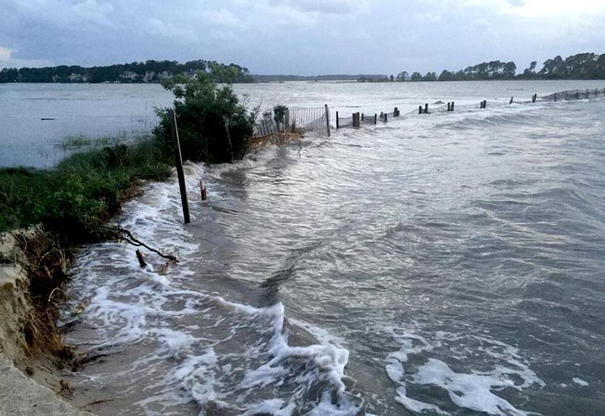 Water from the Port Royal Sound breached a sand spit near Pine Island, located inside Hilton Head Plantation, in 2016. Water intruding into the marsh (left) could damage the town’s stormwater system, according to neighborhood leaders.