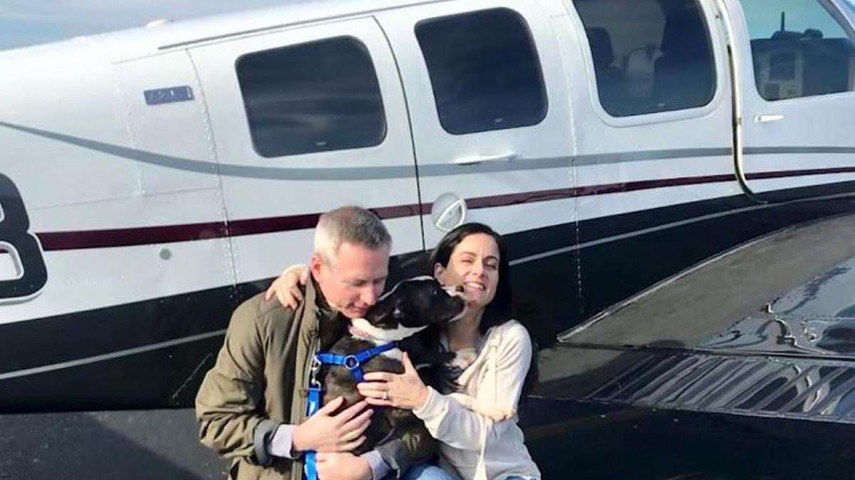 Sophia with Scott and Jackie Evans, who flew to Knoxville to bring her back to Bluffton and provide her with behavioral training.