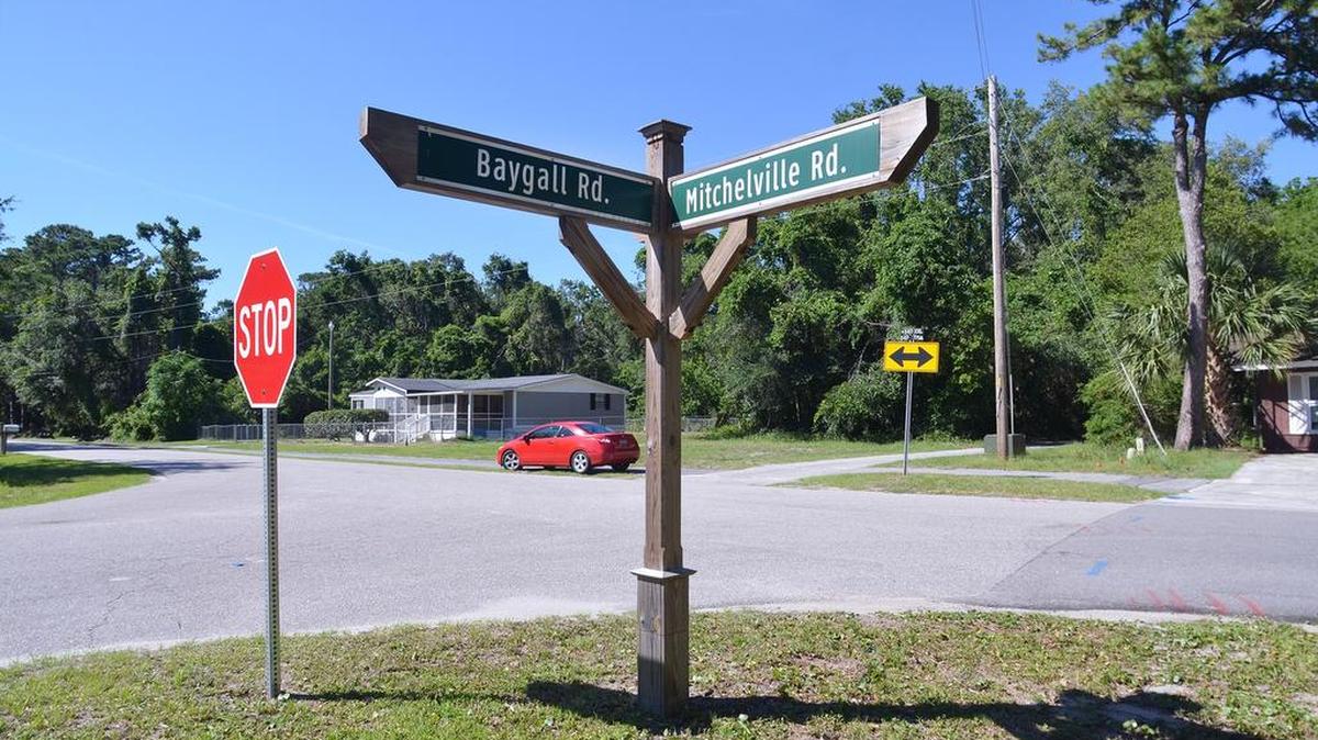The intersection of Mitchelville and Baygall roads is photographed on Friday. 