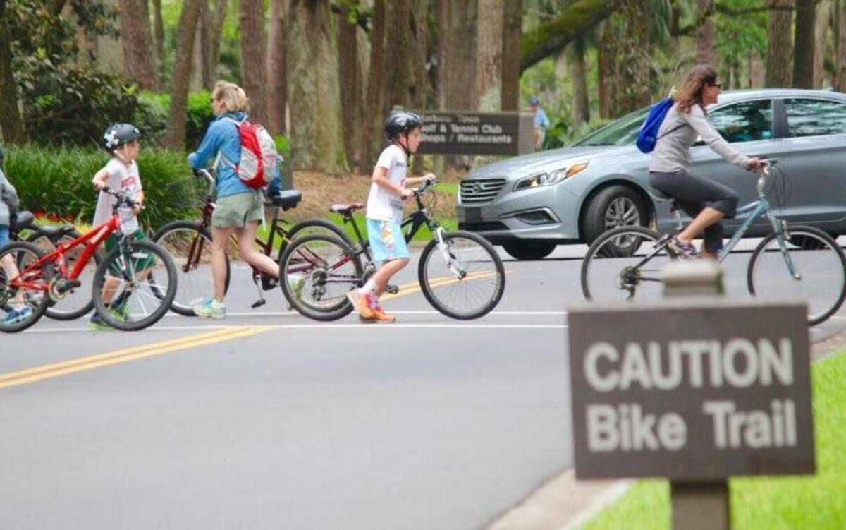 Bicyclists negotiate an intersection on HIlton Head Island.
