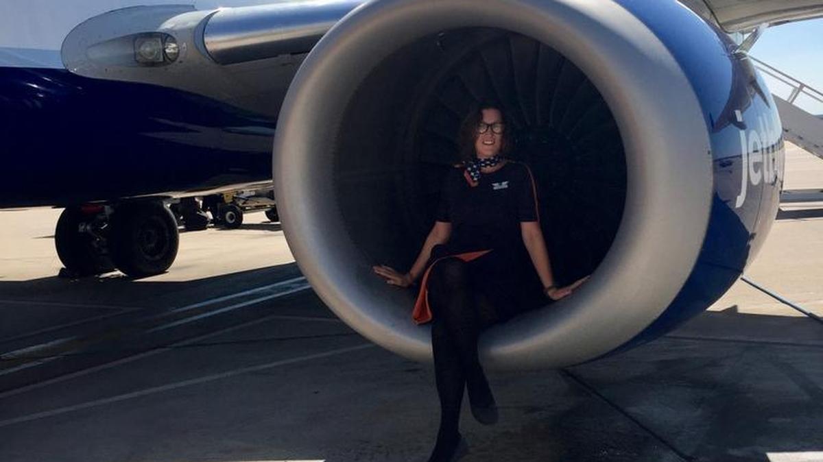 Candice Skingley, a Bluffton, S.C., resident JetBlue flight attendant, poses for picture.