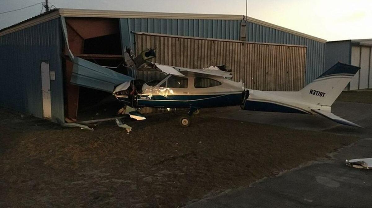 A single-engine Cessna crashed into a hangar at the Ridgeland Airport on Tuesday evening.