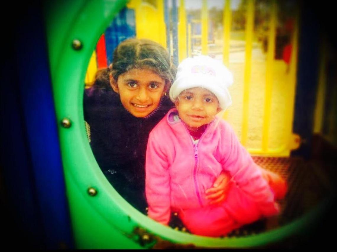 Dhaya, age 5 and Simrit, age 2, in January 2012 at La Jolla Rec Center in San Diego.