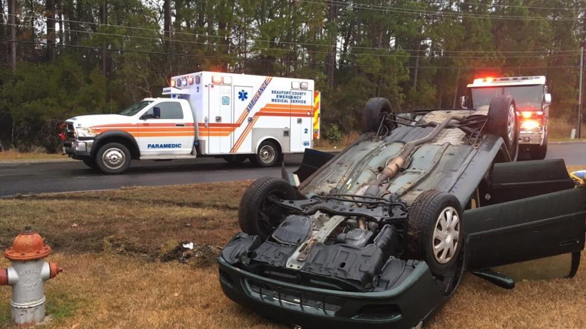 The driver of this vehicle was trapped after an accident Monday morning at the Cross Creek shopping plaza on Robert Smalls Parkway.