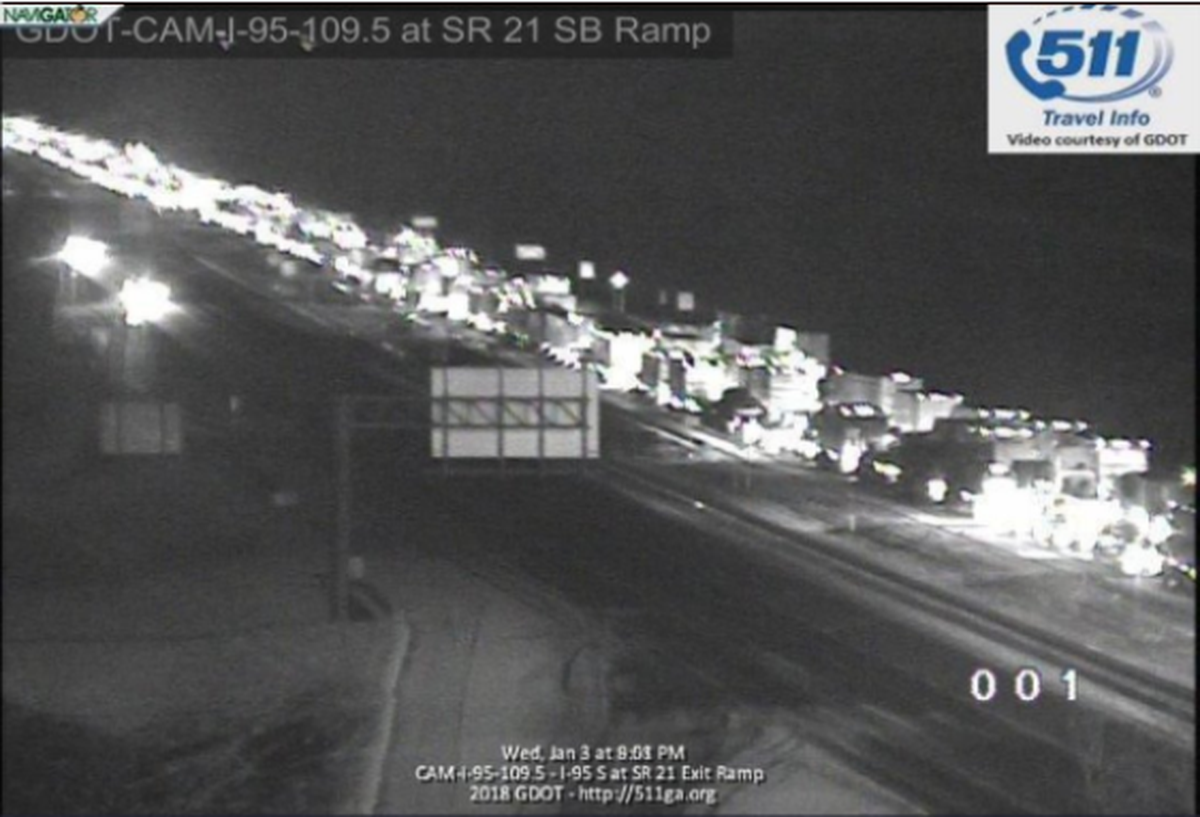 Screengrab of I-95 from Georgia Department of Transportation as of Wednesday evening, January 3, 2018.