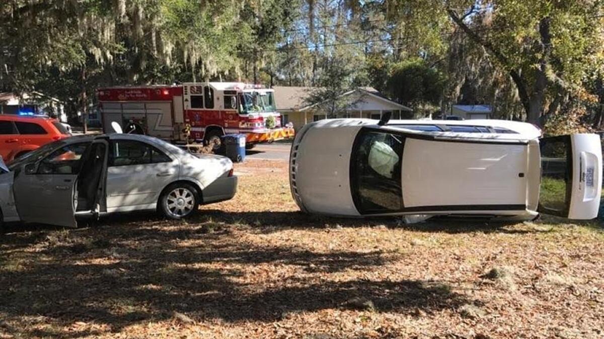 A two-car crash Thursday afternoon at the intersection of Shell Point Road and Broad River Drive in Beaufort caused an SUV to flip onto its side and the driver of a sedan to be hospitalized with non-life threatening injuries.