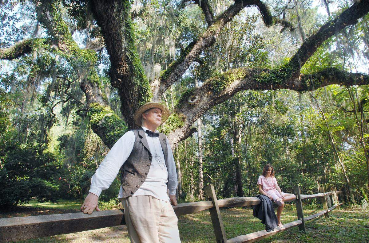 Tree lovers, history buffs, amateur photographers and tourists got a rare treat in 2010 when they were able to view the Secession Oak at Stock Farm in Bluffton. The 350- to 400-year-old tree was the location of a speech by Robert Barnwell Rhett on July 31, 1844, cited by some as the first call for the South to withdraw from the Union. Here, former Bluffton Historical Preservation Society president Larry Hughes portrays Rhett beneath the spreading boughs of the tree as Hannah Skiotis, 9, of London listens.