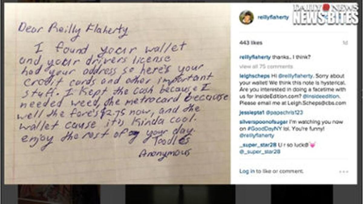 A screengrab shows a Facebook post illustrating ‘the most New York note imaginable.’