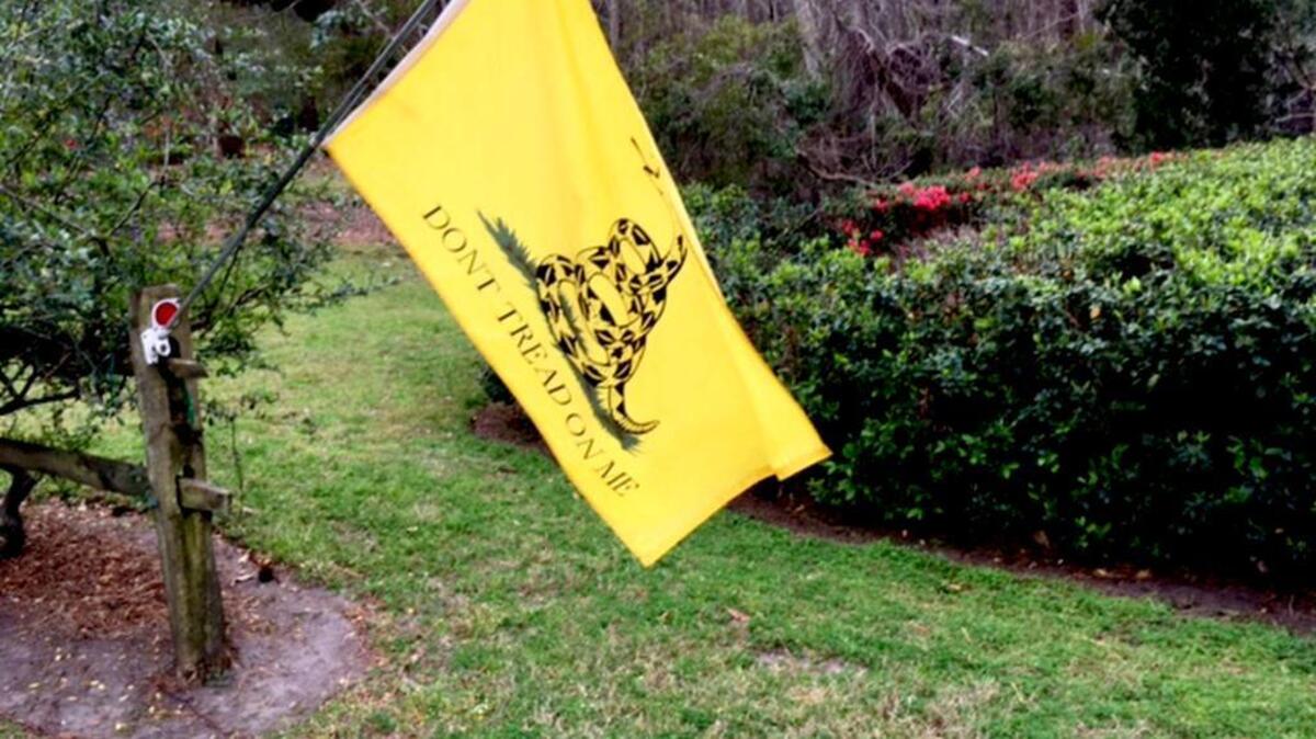 In this undated photo, this flag, which has since been removed, was placed at The Rookery, a community in Hilton Head Plantation. Peter Kristian, general manager of the development, said permission from the property owners association generally is needed first before placing flags or signs on rights-of-way.