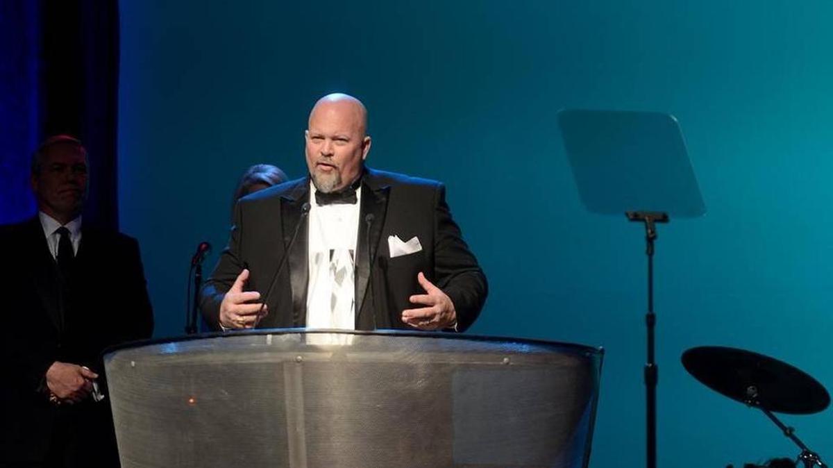 Mike Covert accepts the award when his business, Covert Aire, was named the Bluffton Regional Business Council Member of the Year at the Hilton Head Island-Bluffton Chamber of Commerce ball Feb. 27, 2016.