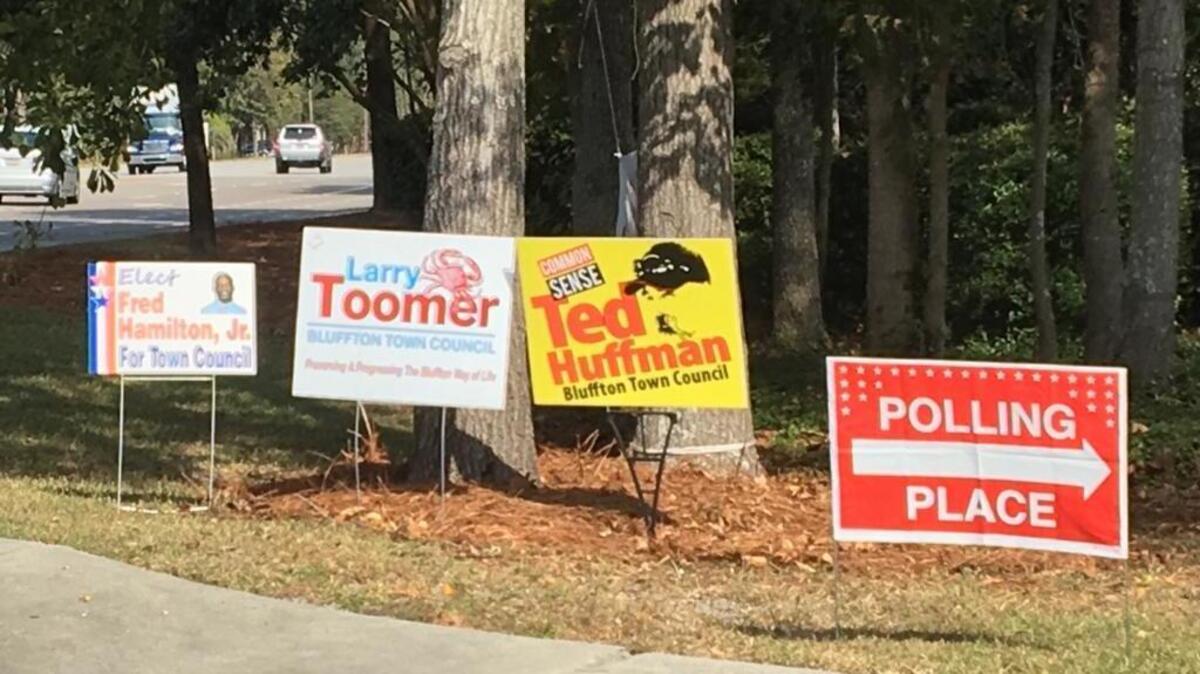 Three candidates — incumbent Bluffton Town Councilmen Fred Hamilton and Larry Toomer, along with challenger Ted Huffman — are vying for two seats on the board in Tuesday’s town election.