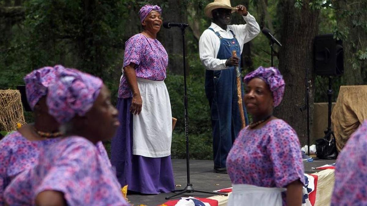 The Geechee Gullah Ring Shouters sing and dance during the Juneteenth Celebration hosted by the Mitchelville Preservation Project in June 2015 on Hilton Head Island.
