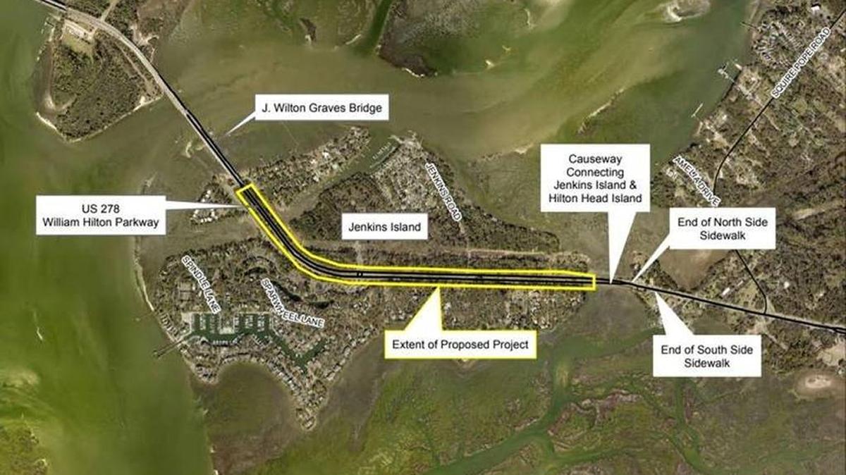 Highlighted in yellow is the portion of U.S. 278 that will be widened from four to six lanes. Town of Hilton Head