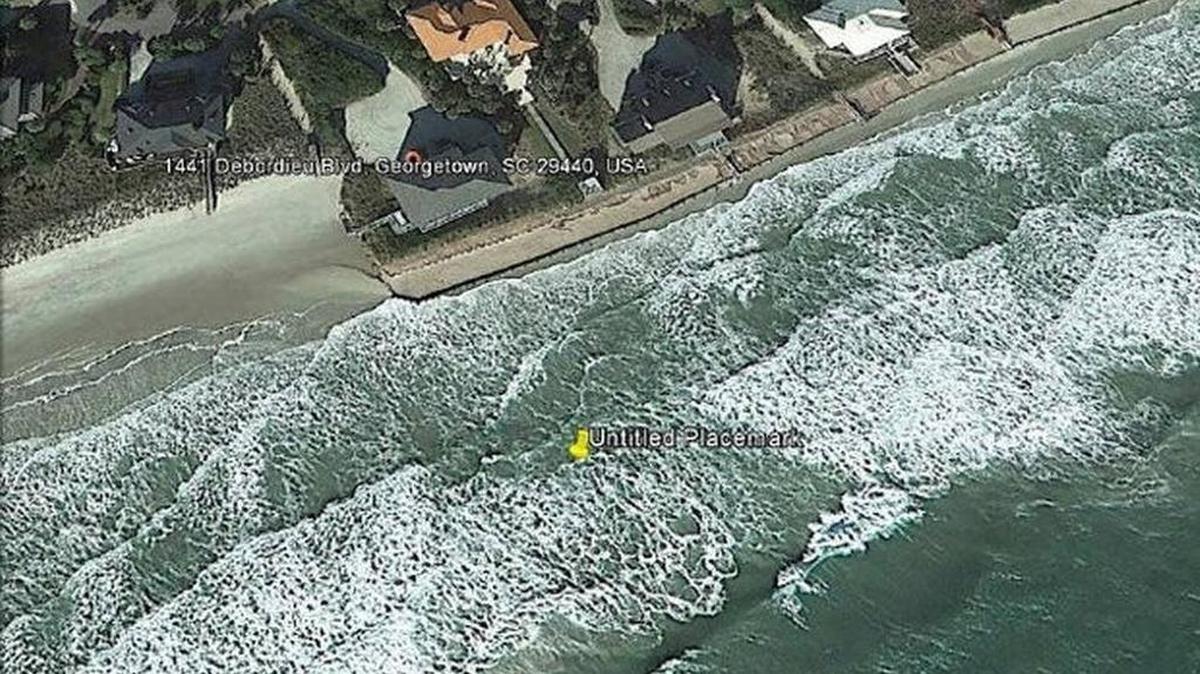 This aerial shows severe beach erosion that occurred at Debordieu Beach before a renourishment project widened the shore.