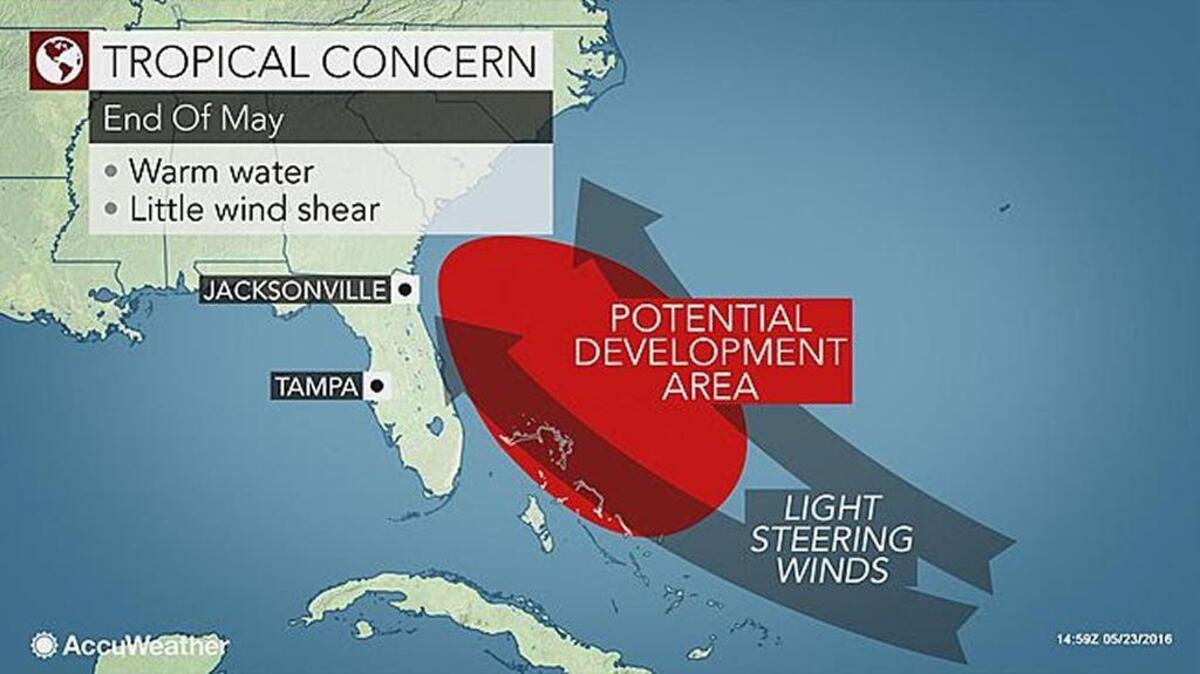 Memorial Day holiday conditions may foster tropical storm development.
