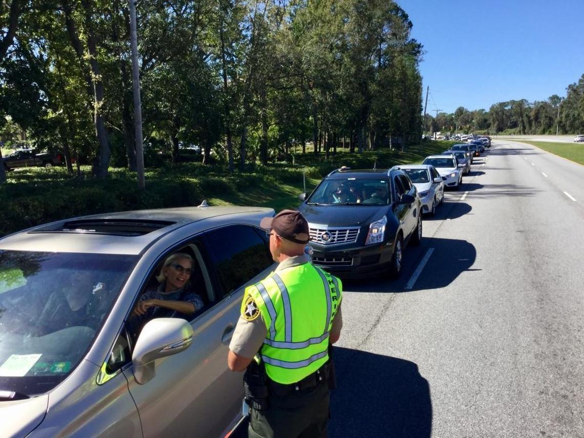 Drivers line up on eastbound U.S. 278 on Tuesday, Oct. 11, 2016, in anticipation of returning to Hilton Head Island after evacuating for Hurricane Matthew.