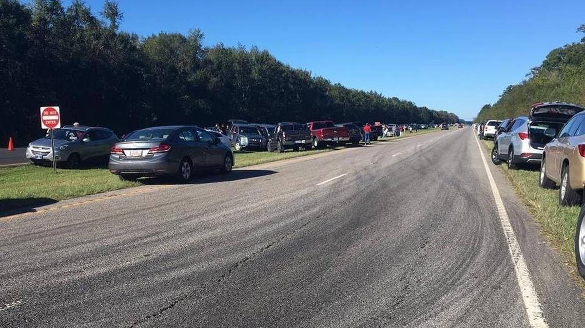 More than 100 cars backed up on U.S. 278 in the Bluffton area on the morning of Sunday, Oct. 9, 2016, as the evacuation was still in place. No one was allowed in the county until the evacuation was lifted.