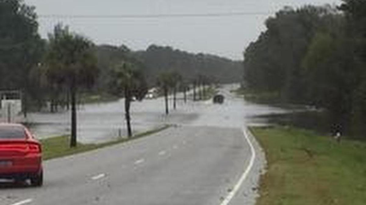 A partially flooded road in Jasper County on Sept. 11, 2017