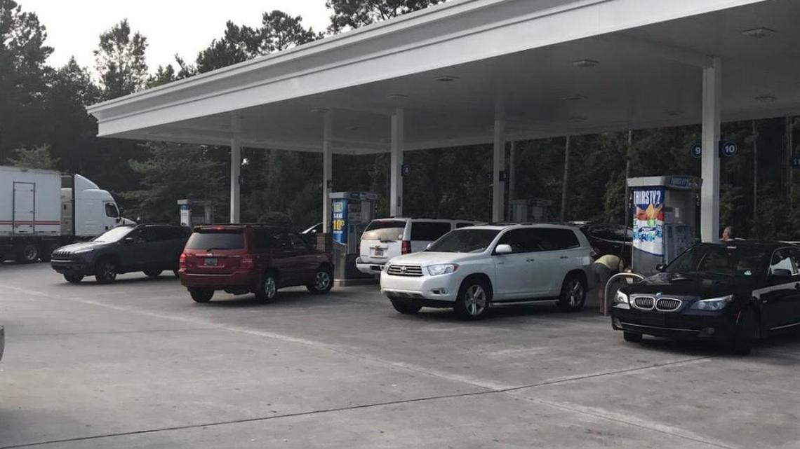 Lines of cars snake around some Beaufort County gas stations Thursday morning as folks fill up before Hurricane Irma.