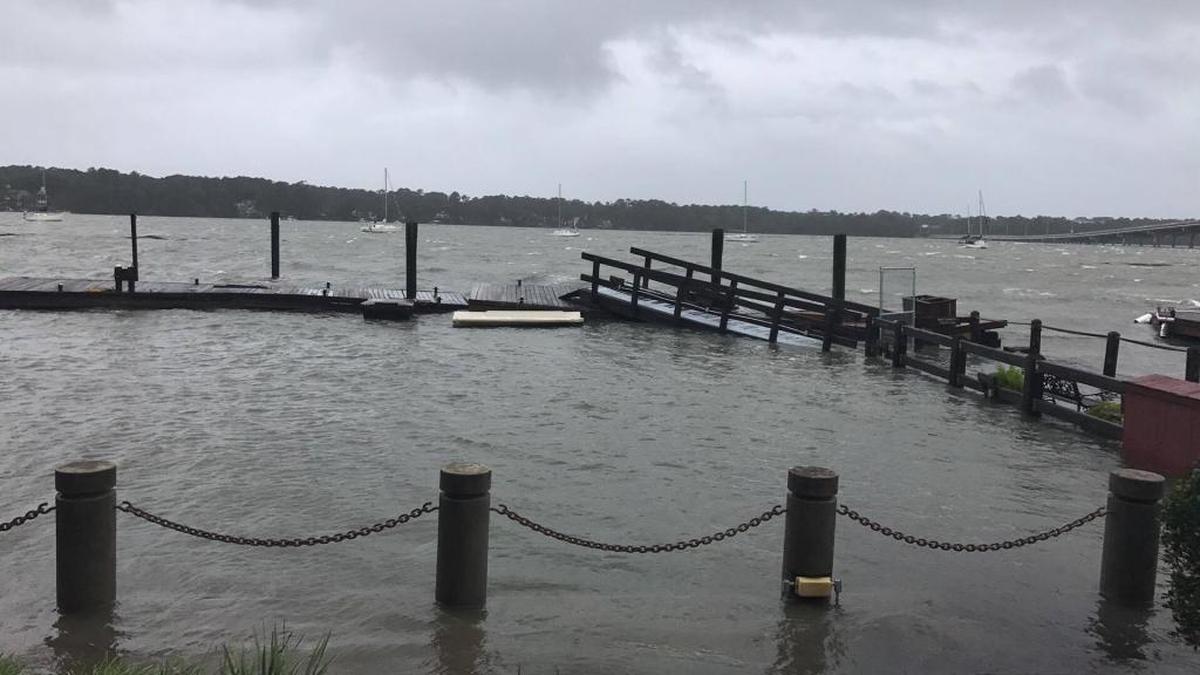 Palmetto Bay Marina on Hilton Head Island’s South End flooded at 1 p.m. Monday, Sept. 11, 2017 as Tropical Storm Irma pushes the tides in.