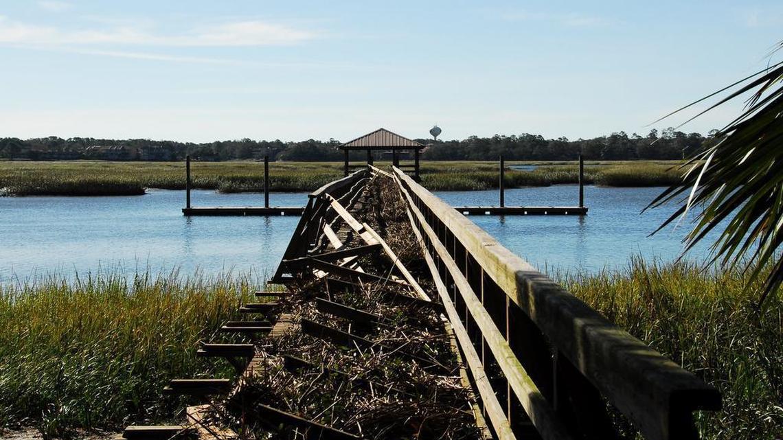 Pier damaged at 201 Marshland Road, Hilton Head Island, Oct. 9, 2016.
