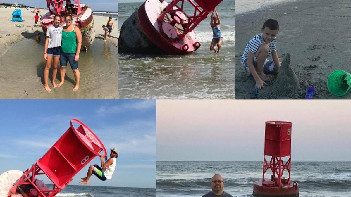 The shipping buoy deposited on Hilton Head Island by Tropical Storm Irma has been a popular photo-op spot recently.