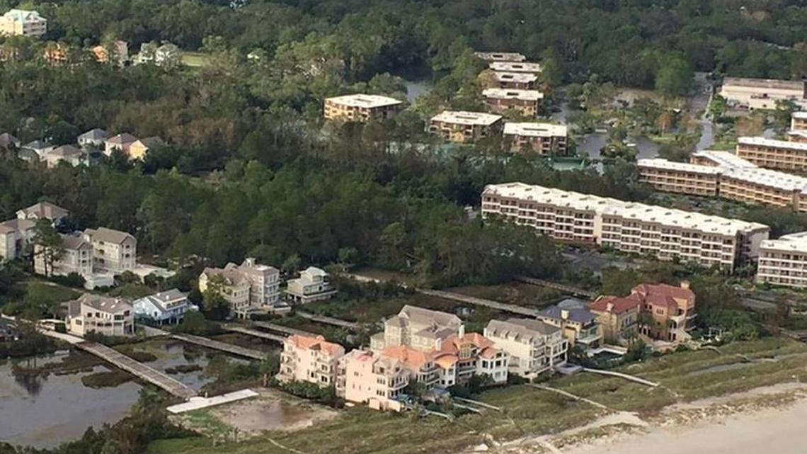 Sea Pines, as seen from the air Sunday, Oct. 9, 2016, a day after Hurricane Matthew swamped Hilton Head Island. Reentry to barrier islands like Hilton Head, Harbor and Fripp islands was still being restricted on Monday, even as those in other areas of the county were allowed to return to their homes.