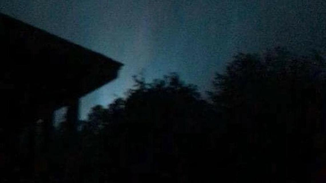 Mikael Williams and her roommate say the sky has glowed a bright greenish-blue several times overnight Friday and early Saturday morning. That sometimes happens before a tornado, though it's not clear whether that is the source.