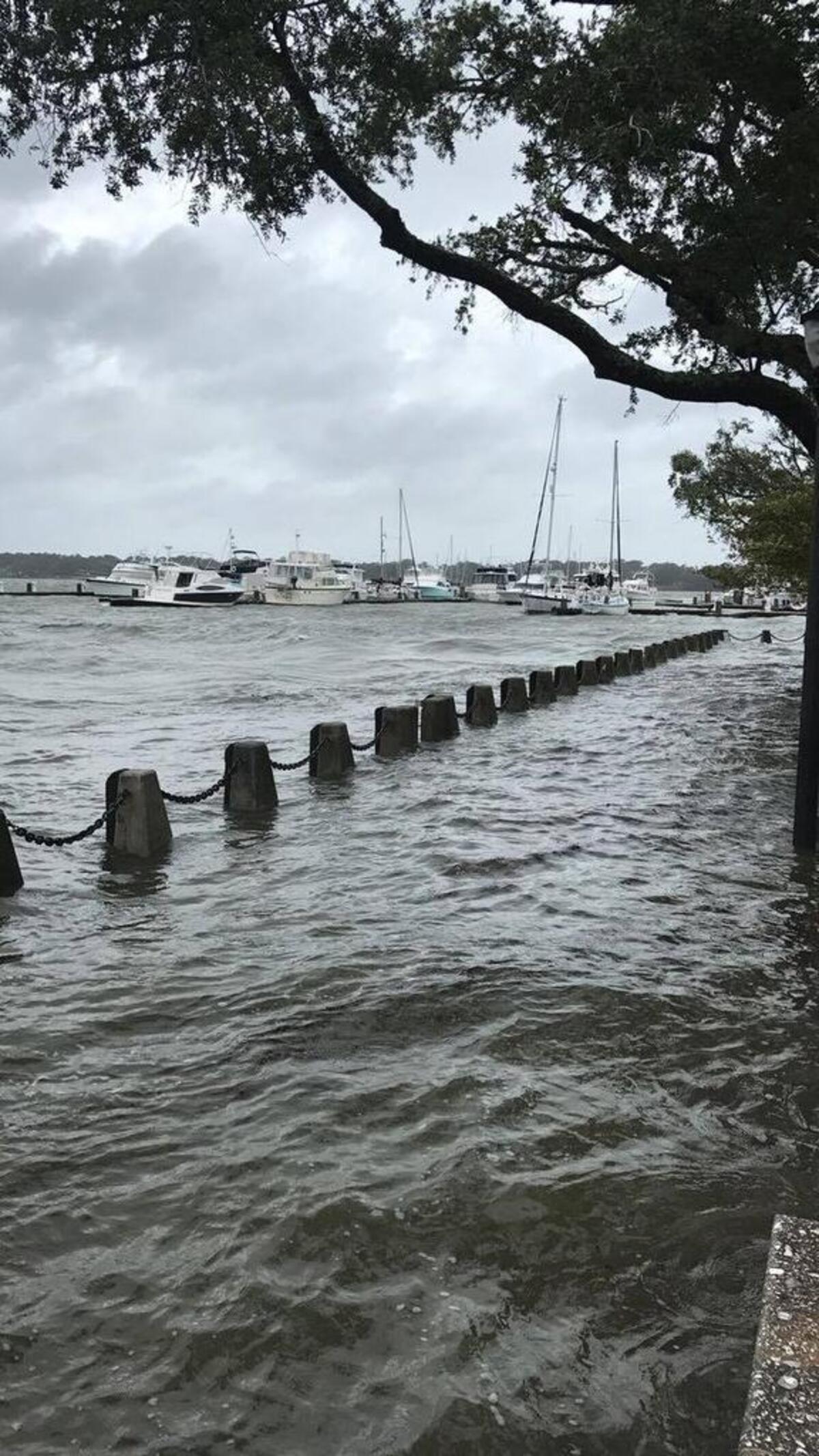 Water breaching the seawalls in Beaufort’s Waterfront Park on Sept. 11, 2017