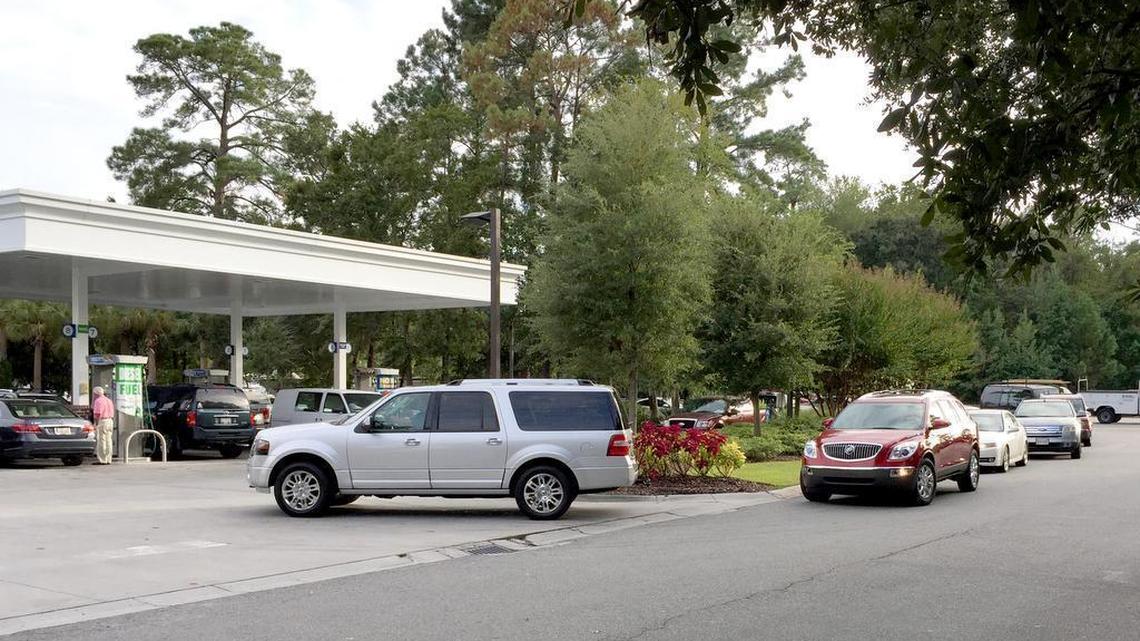 Cars wait in line to fill up as they back up onto U.S. 278 in greater Bluffton at the Parker’s Gas Station in the Home Depot shopping center on Tuesday. S.C. Gov Nikki Haley has called for an evacuation of coastal communities beginning Wednesday at 3 p.m. as Hurricane Matthew moves closer to South Carolina.