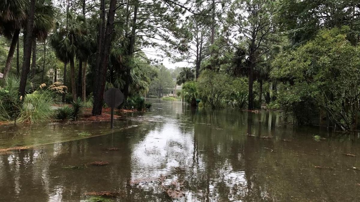 Sprunt Pond Road in Sea Pines Plantation flooded during a storm surge from Tropical Storm Irma on Monday Sept. 11, 2017.