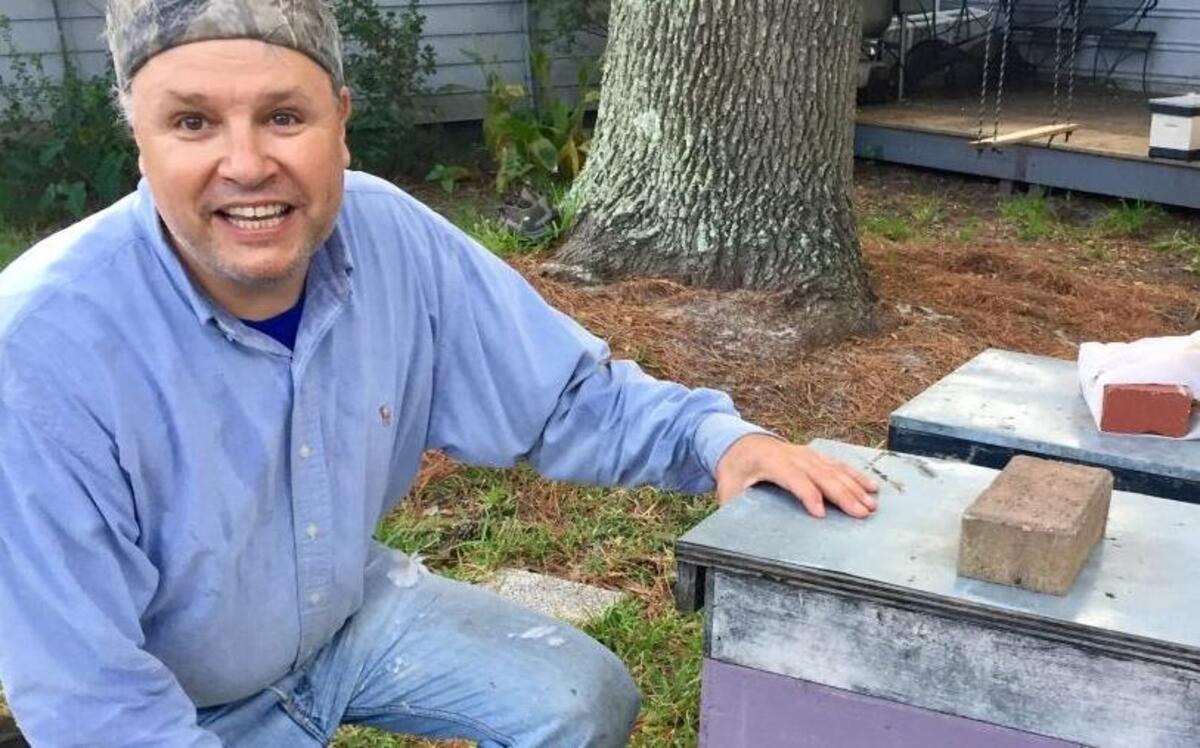 Beekeeper David Arnal prepares to move hive to higher ground on Hilton Head Island due to Hurricane Matthew on Oct. 6, 2016.