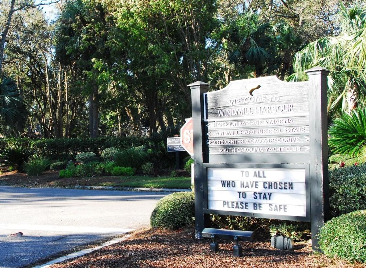 “To all who have chosen to stay please be safe,” a sign reads at the entrance of Windmill Harbour in 2016.