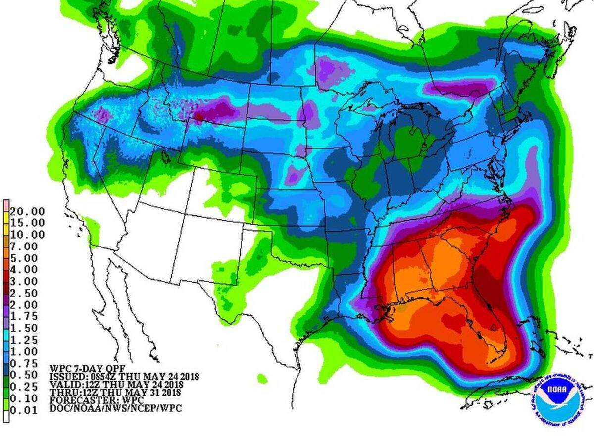 Seven-day precipitation forecast